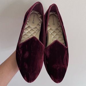 Birdies Velvet Flats in Deep Burgundy